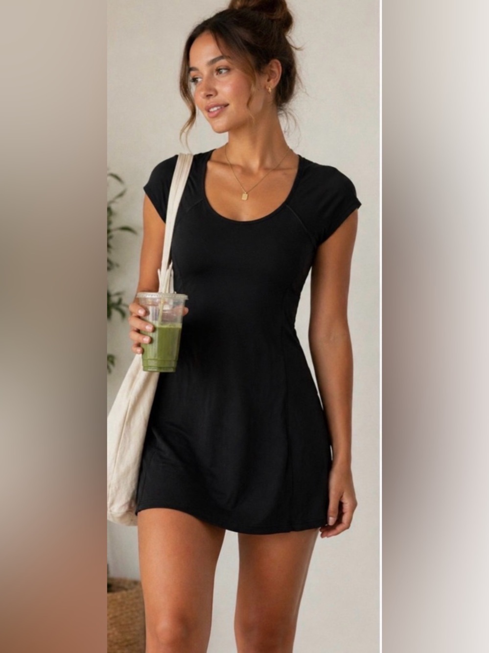 NWT Offline by Aerie Real Me Athletic Dress Black, Built-In Shorts, Medium